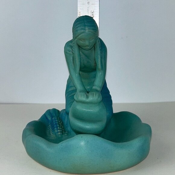 Vintage Van Briggle Pottery Corn Maiden Native American Maize Turquoise Blue 7" - Picture 13 of 15